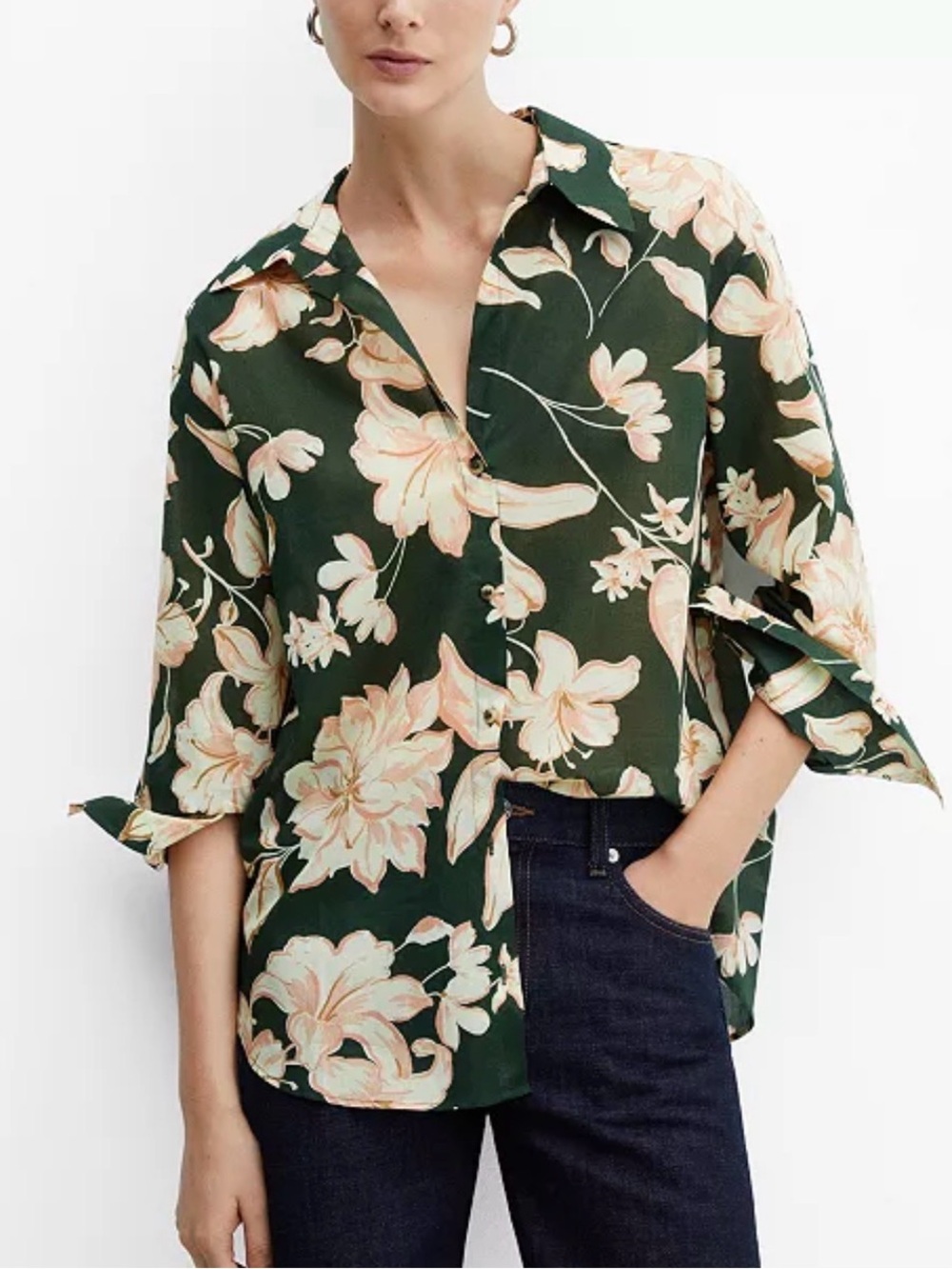 MANGO Cotton Floral Print Shirt 6 EUC